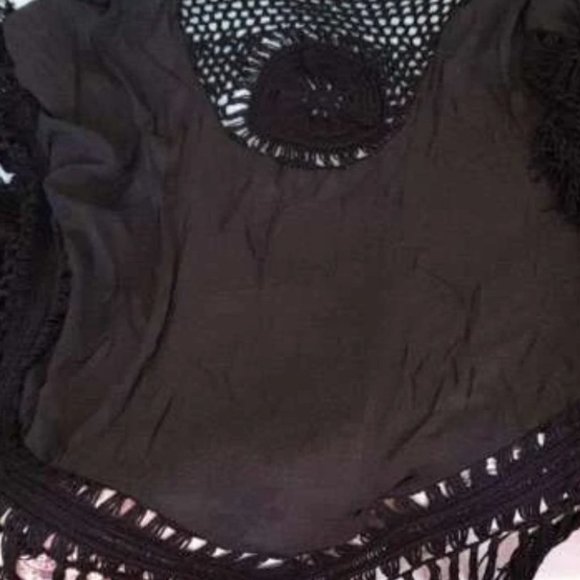 Boho Floral Print Sheer Kimono Beach cover up Black - Picture 8 of 8